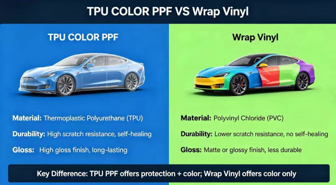 TPU Color PPF vs Vinyl Wrap: أيهما أفضل لعملائك؟